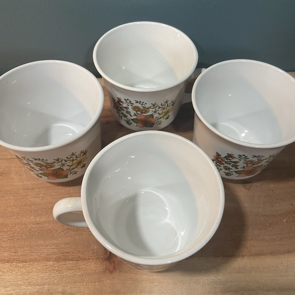 4 Vtg 1970 Corelle Corning Ware "Indian Summer"Coffee Cups Orange Yellow & Green - Picture 4 of 7